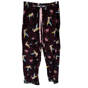 Vintage Y2K Disney Tinkerbell Pajama Pants 2000s Princess Black Lace Medium